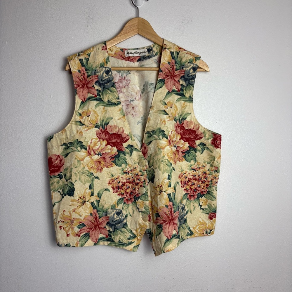 Vintage Norm Thompson Floral Tapestry Vest Waistcoat Size XL‎ 80s 90s